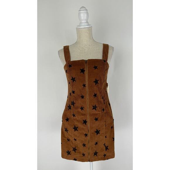 Altar'd State Womens Brown Stars Print Front Zip Corduroy Dress Size Small NWT - Picture 1 of 11